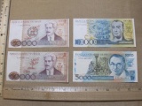 Four Paper Currency Notes from Brazil including 5000, 50000, & 100000 Cruzeiros Denominations