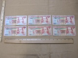 Six 10 Quetzals Paper Currency Notes from Guatemala, see pictures for condition