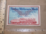 German Fifty Million Marks Paper Currency Note from 1923