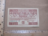 German Hundred Million Marks Paper Currency Note from 1923
