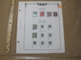 1916-1917 George Washington Stamps, in holders on a display page. Scott # 481-484, 486, 490