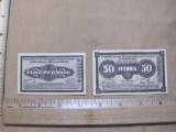 Two German Paper Currency Notes from 1917 including 5 Pfennig and 50 Pfennig Denominations