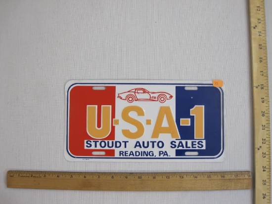 Stoudt Auto Sales Reading PA USA-1 License Plate, metal, embossed, 3 oz