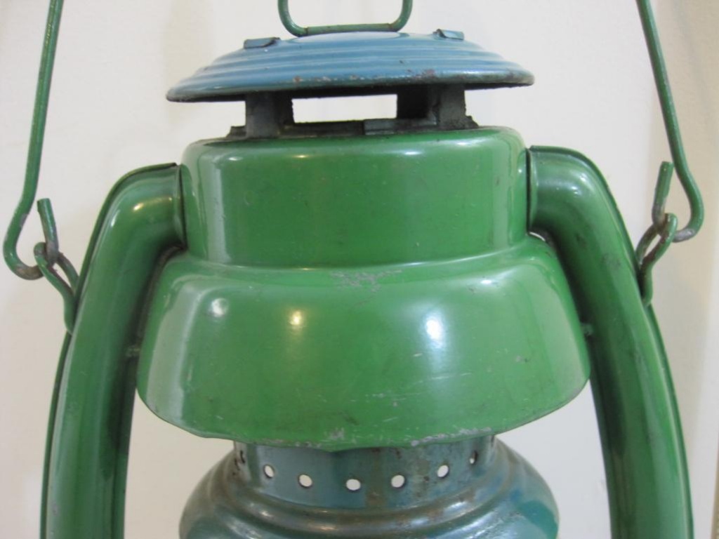 Embury Air Pilot No. 2 Green and Blue Kerosene Lantern with Clear