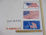Three Patriotic Metal License Plates including 2 sealed and 1 plastic God Bless American plate