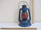 Vintage Blue Dietz No. 1 Little Wizard Railroad Lantern with Red Glass Globe, 1 lb 14 oz