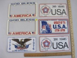 Four Patriotic US Bicentennial License Plates and 2 Plastic God Bless America Plate Holders, Spirit