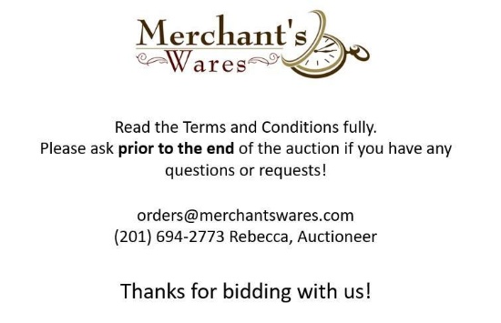 FREE PICKUP in any of our locations, Merchant's Wares Auction Showroom in Ringwood NJ, Silvermoon