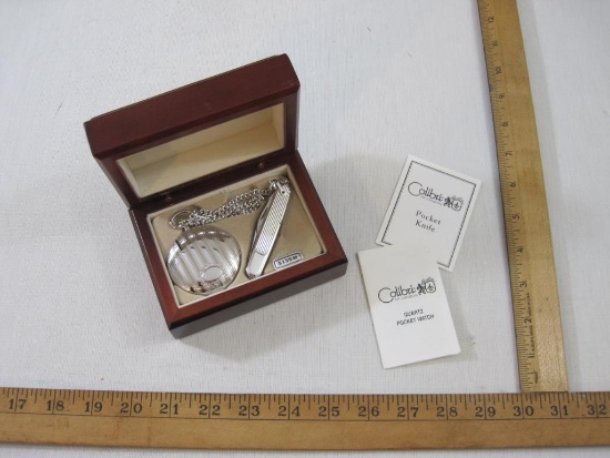 Colibri of London Silver Tone Quartz Pocket Watch and Pocket Knife in original box, 11 oz