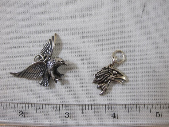 Two Sterling Silver Eagle Pendants, 8.0 g total weight