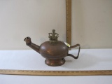 Vintage Copper Oil Lamp with Ornate Brass Lid, 1 lb 4 oz