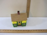 Green and Yellow House for Train Displays, thin wood and cardboard construction, AS IS (window is