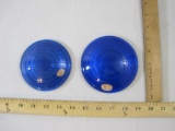 Two Blue Glass AAR 69-59 Kopp Glass Inc Lantern Lenses marked 4 1/8 D 2 3/4 F DEFL and 4 1/2 L 3