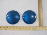 Two Blue AAR 69-59 Kopp Glass Lantern Lenses marked 4 1/2L 3F, 12 oz