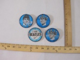 Set of 4 Vintage Holographic Beatles Pin Back Buttons including I love John, Ringo, George, and The