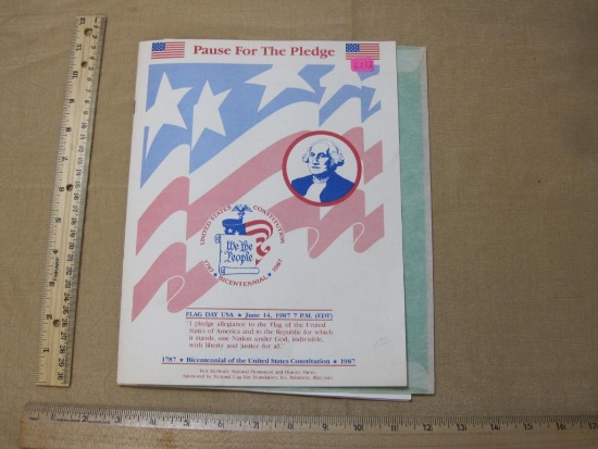 Lot of 1980s Stamps and Patriotic Ephemera including Pause for the Pledge National Flag Day USA 1987