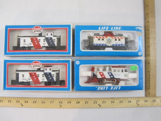 Four HO Scale Train Cars including Life-Like 1776 Steam Locomotive, Life-Like CA 8540 Caboose, and 2