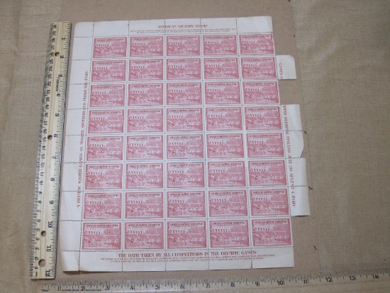 1940 American Olympic Committee Helsinki - St Moritz Poster Stamps - Full Sheet, see pictures for