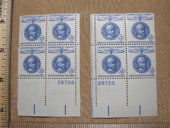 Two blocks of Four 4 Cent Gustaf Mannerheim Champion of Liberty Stamps Scott # 1165