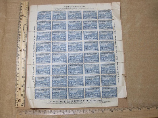 1940 American Olympic Committee Helsinki - St Moritz Poster Stamps - Full Sheet, see pictures for