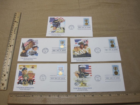 Lot of 5 1991 First Day of Issue Covers: Honoring Those Who Served (The Heroes of Desert Storm,