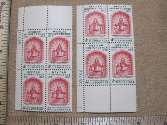 Two blocks of Four 4 Cent Mexican Independence US Postage Stamps Scott # 1157