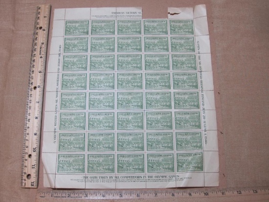 1940 American Olympic Committee Helsinki - St Moritz Poster Stamps - Full Sheet, see pictures for