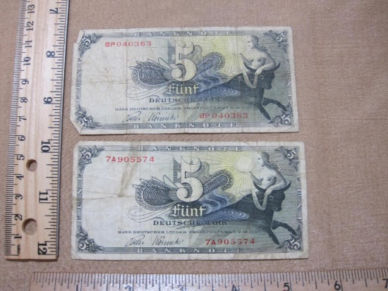 Two 1948 German 5 Mark Paper Currency Notes