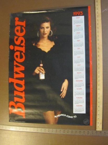 1993 Budweiser Spanish Calendar Poster, approx 30" x 22", 1993 Anheuser-Busch Inc, poster has minor