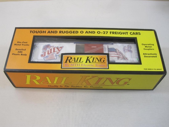 Rail King Fourth of July Boxcar Item No. 30-74497, O Scale, new in box, MTH Electric Trains, 1 lb 6