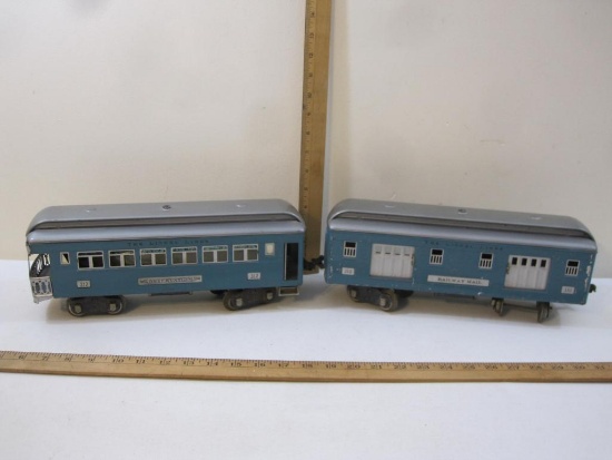 Two Pre-War The Lionel Lines O Scale Train Cars including Railway Mail 310 and Observation 312,