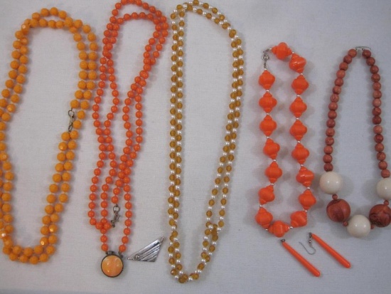 Lot of Assorted Orange Jewelry including beaded necklaces and more, 9 oz