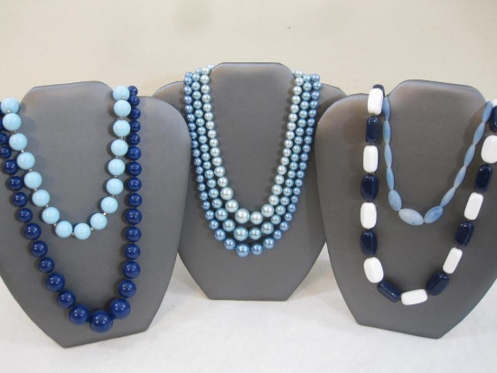 Five Blue Beaded Necklaces, 10 oz