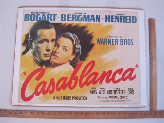 Casablanca Movie Poster, IRA Roberts Publishing Inc 1978, 18" x 24", poster has some creases, poster