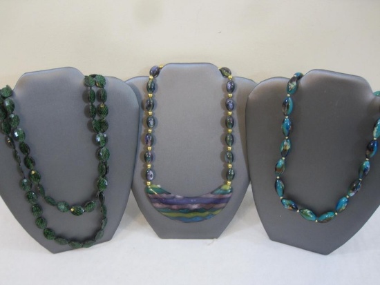 Three Fashion Necklaces including art glass beads and more, 5 oz