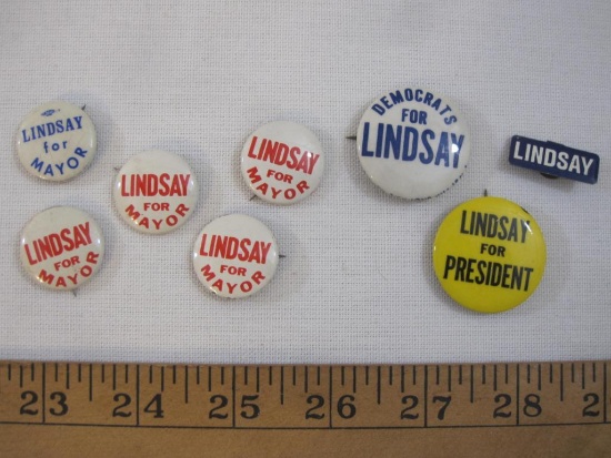 Lot of John Lindsay Pin Back Political Campaign Buttons for Mayor (NYC) and President, 1 oz