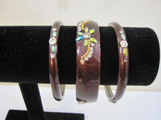 Three Vintage Bangle Bracelets with Beaded Accents, 2 oz