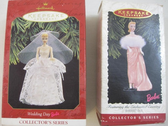 Two Hallmark Keepsake Barbie Ornaments including Barbie Featuring the Enchanted Evening Barbie Doll