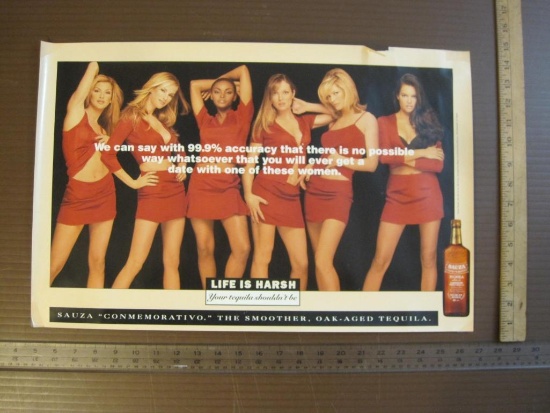 Sauza Tequila Poster, 14 1/8" x 22", poster has tear at top and clear tape on corners (see