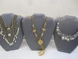 Three Fashion Necklaces including silver tone and clear bead wrap necklace and more, 6 oz