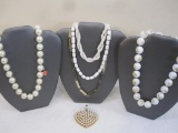 Lot of Mostly White and Faux Pearl Jewelry including white seed bead necklace (marked Japan), white