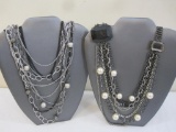 Two Multi-Strand Black and Silver Tone Fashion Necklaces, 10 oz