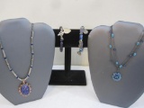 Lot of Purple and Blue Jewelry including stretch bracelet with elephant charm, purple glass beaded