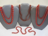 Six Red Beaded Necklaces, acrylic beads, 6 oz