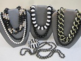 Lot of Black and White Jewelry including 7 necklaces and a wrap bracelet, 1 lb 1 oz