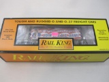 Rail King US Army Flat Car w/ Billboard Item No. 30-76028, O Scale, in original box, MTH Electric