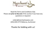 FREE PICKUP in any of our locations, Merchant's Wares Auction Showroom in Ringwood NJ, Silvermoon