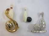 Three Bowling Themed Pins, 2 oz