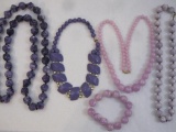Five Purple Beaded Necklaces, acrylic beads, 9 oz