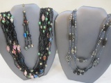 Two Beaded Necklaces including black multi-strand seed bead necklace and more, 6 oz